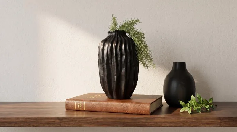 JARRON ACCESORIO DECORATIVO NEGRO CON ONDAS