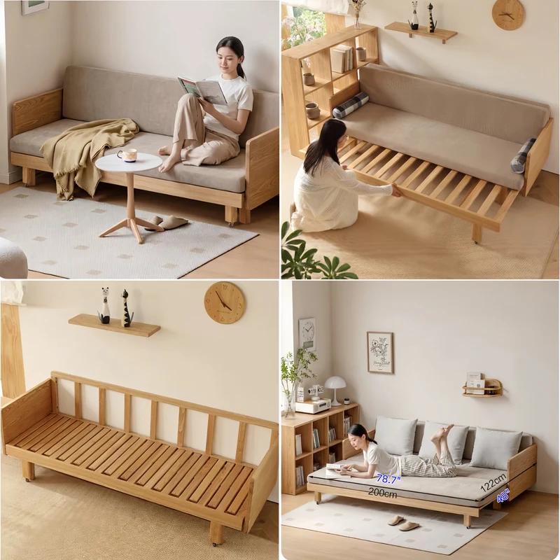 Sofá cama Tatami con estructura de madera maciza Japandi