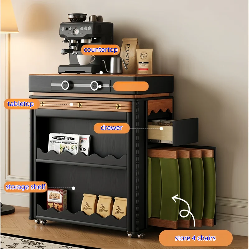 Isla de cocina extensible de estilo nórdico retro con 4 sillas.