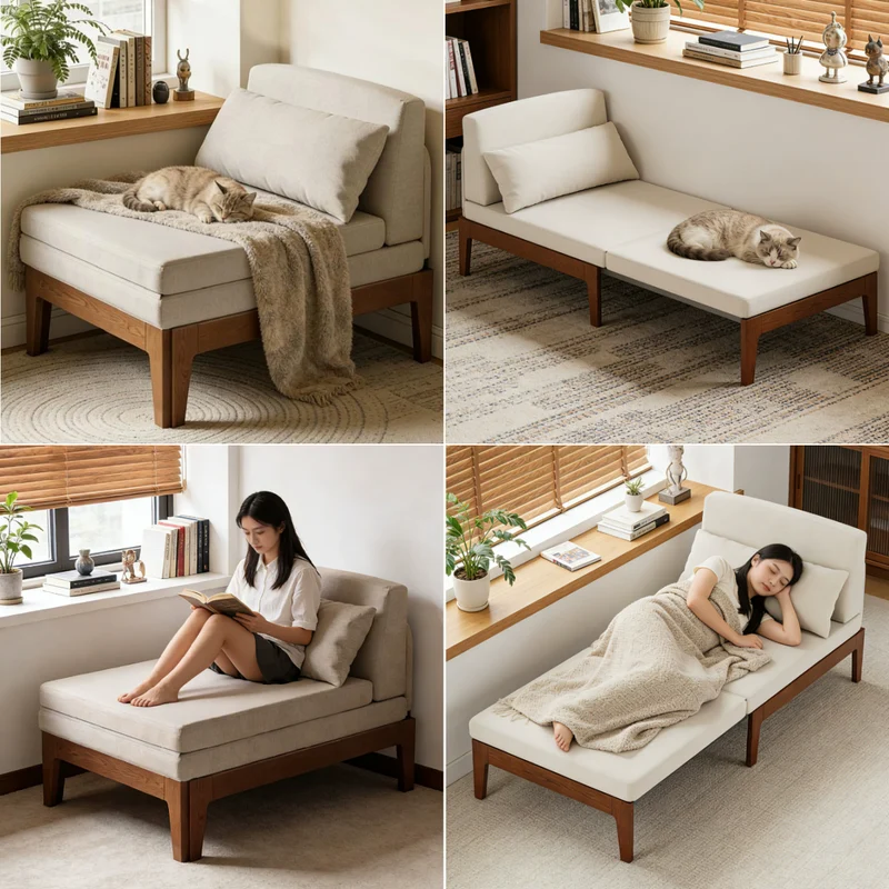 Sofá cama futón convertible de madera maciza.