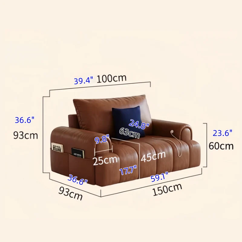Sofá cama convertible 4 en 1 de cuero encerado al aceite