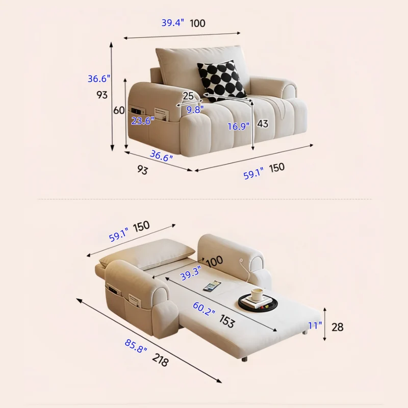 Sofá cama convertible 4 en 1 de microfibra y terciopelo de gamuza