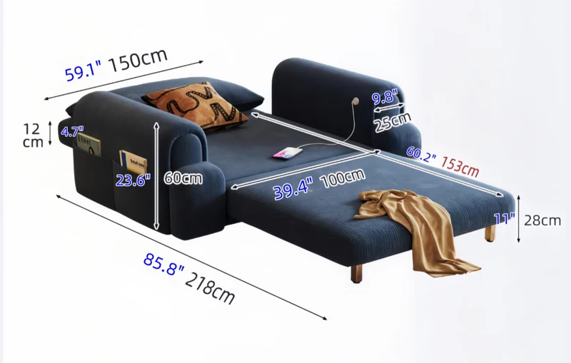 Sofá cama convertible 4 en 1 de tela chenilla color crema.