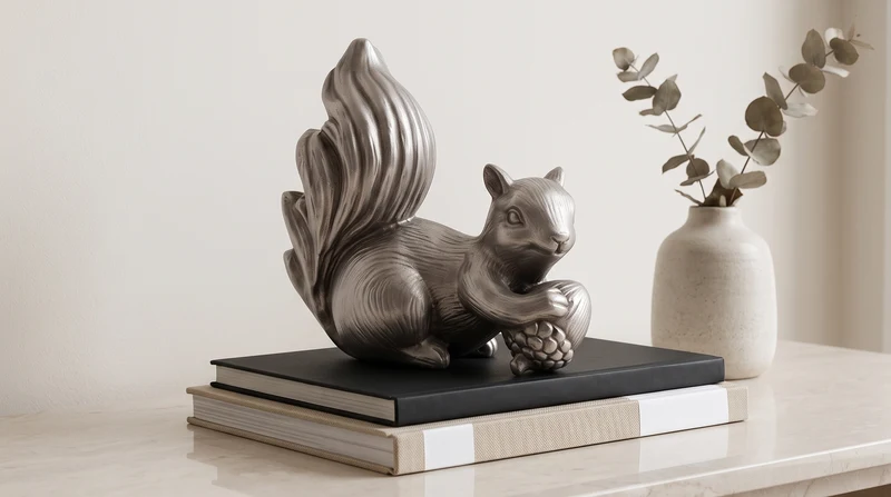 ARDILLA CON BELLOTA FIGURA DECORATIVA EN RESINA ACABADO CHAMPAGNE