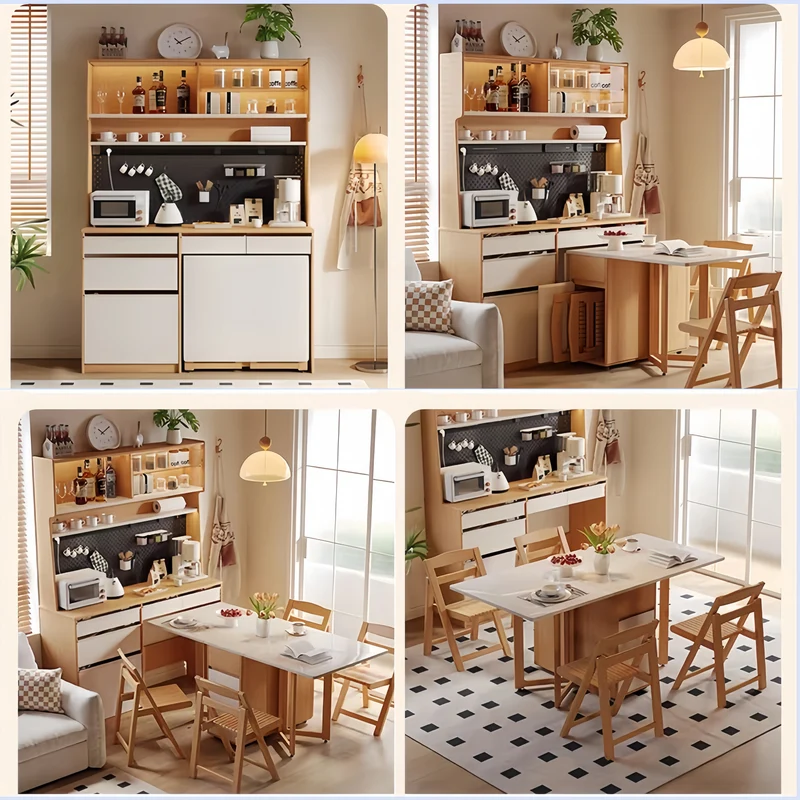 Aparador con mesa de comedor de doble hoja abatible y 4 sillas plegables