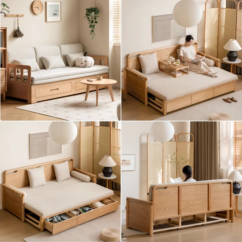 Sofá cama Arhat con estructura de madera maciza y cajones de almacenamiento debajo
