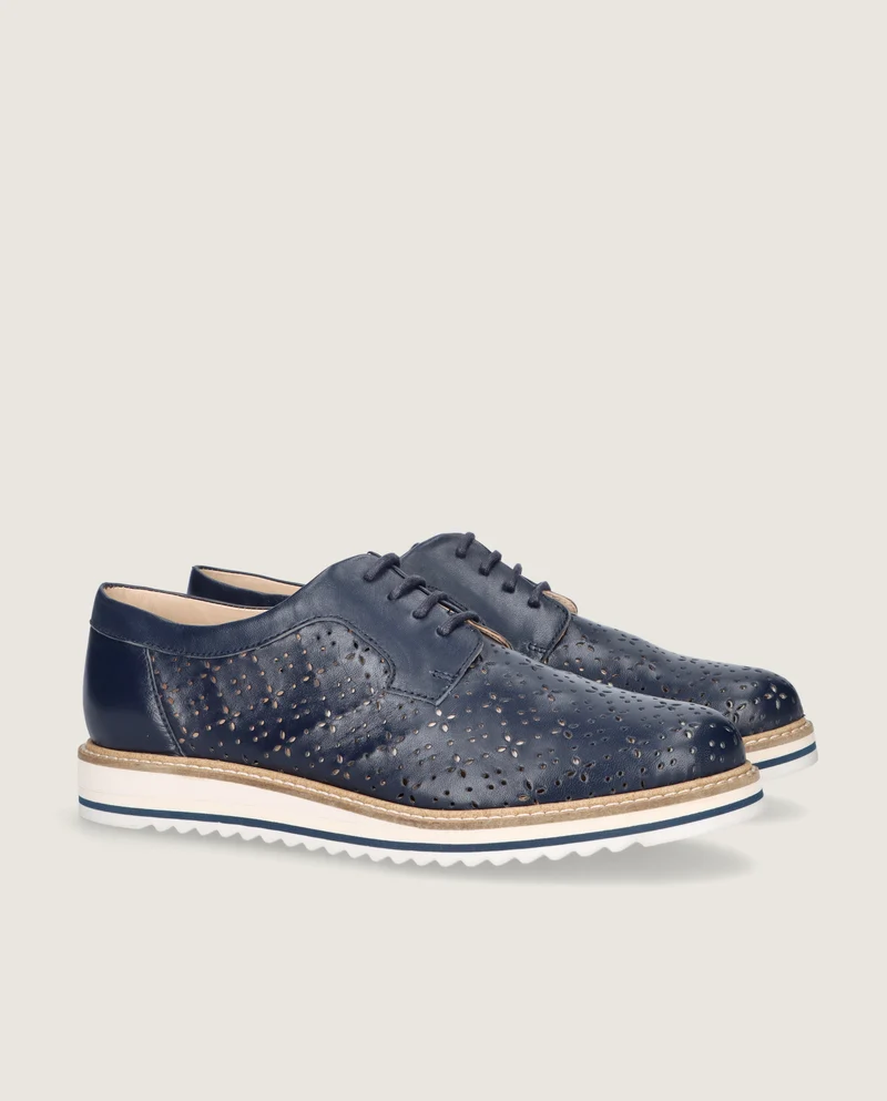Zapatos Acordonados Donna Azules Piel