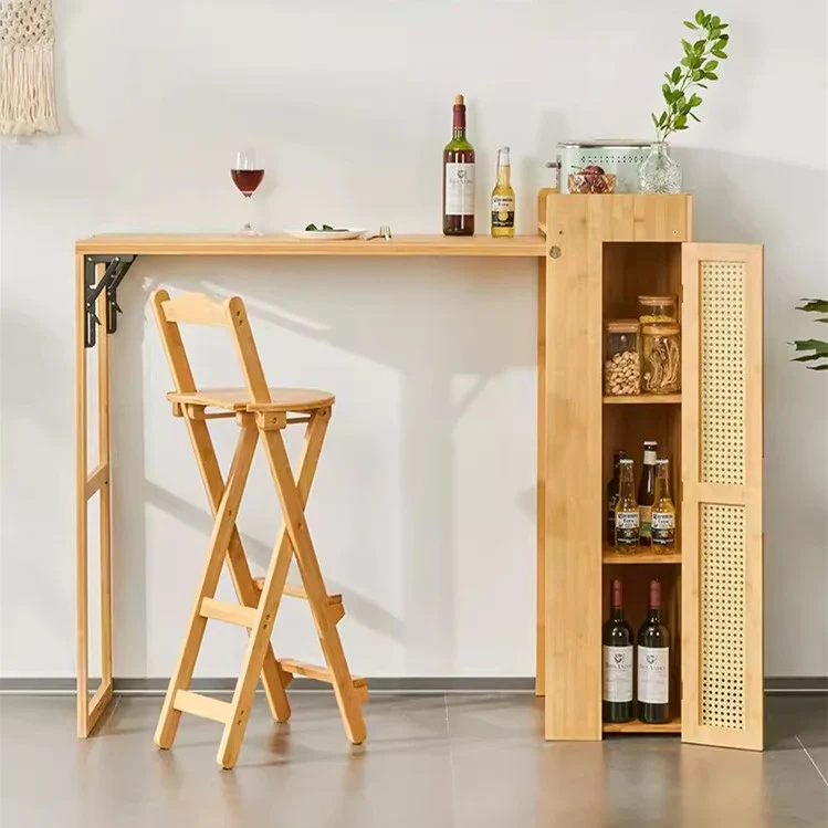 Mesa de bar plegable de bambú con estante de almacenamiento