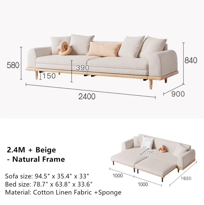 Sofá cama de madera maciza Japandi Minimalism