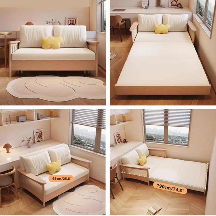 Sofá cama con reposabrazos tejido de ratán
