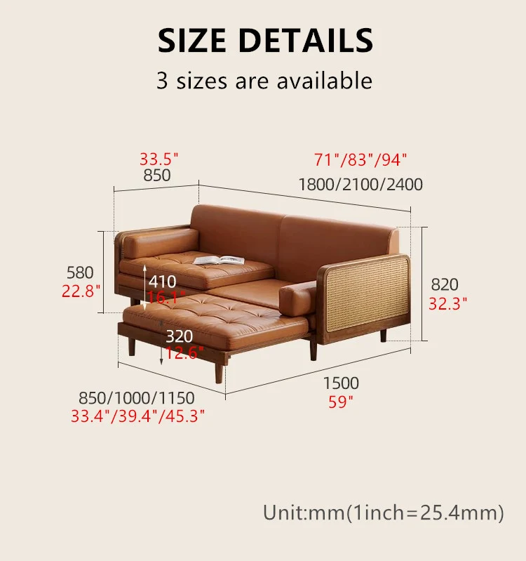 Sofá cama Leathaire con estructura de madera tejida de ratán