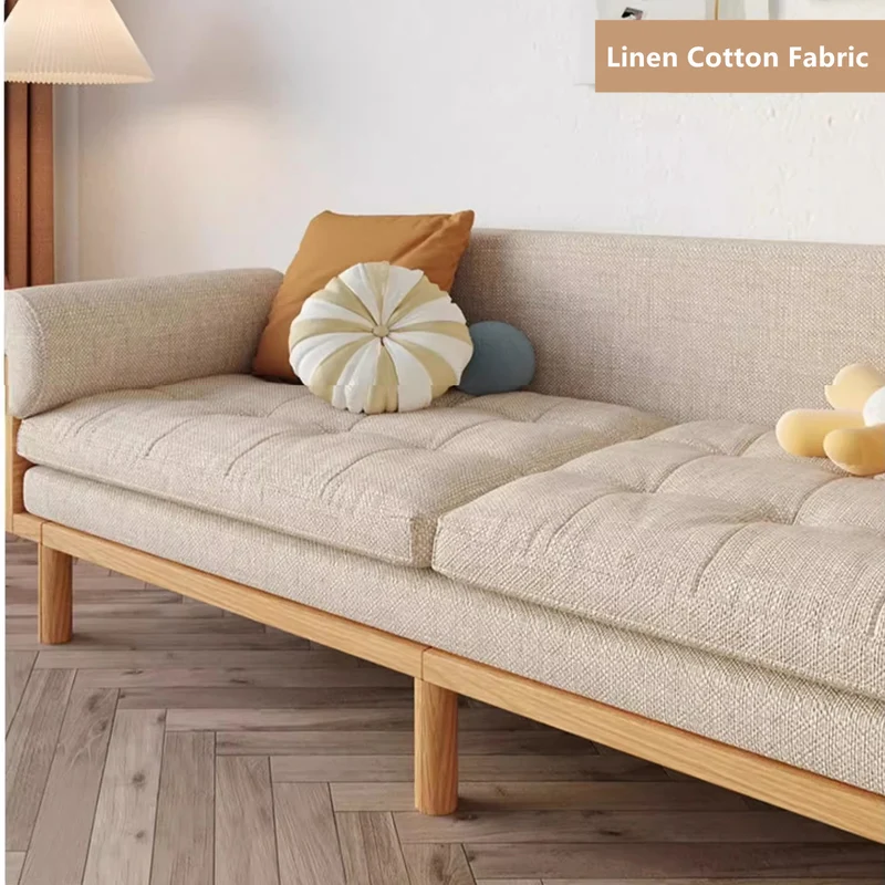 Sofá cama plegable Japandi de madera maciza con brazos empotrados