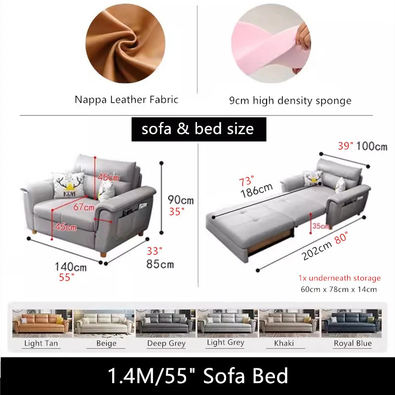Sofá cama convertible con almacenamiento y bolsillos