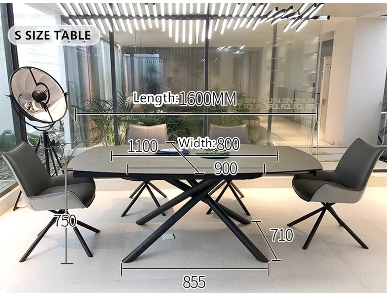 Mesa de comedor giratoria extensible con tapa de losa de roca