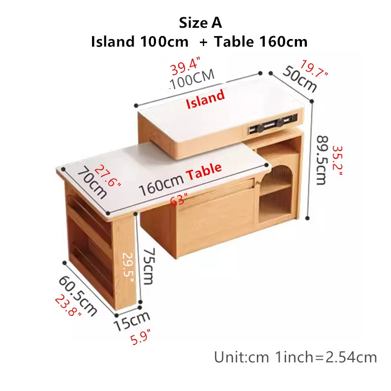 Isla de cocina de piedra sinterizada con mesa giratoria de 180 grados