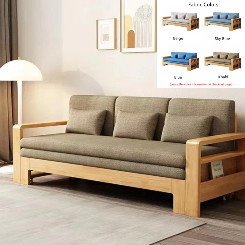 Sofá cama de madera maciza de haya Japandi