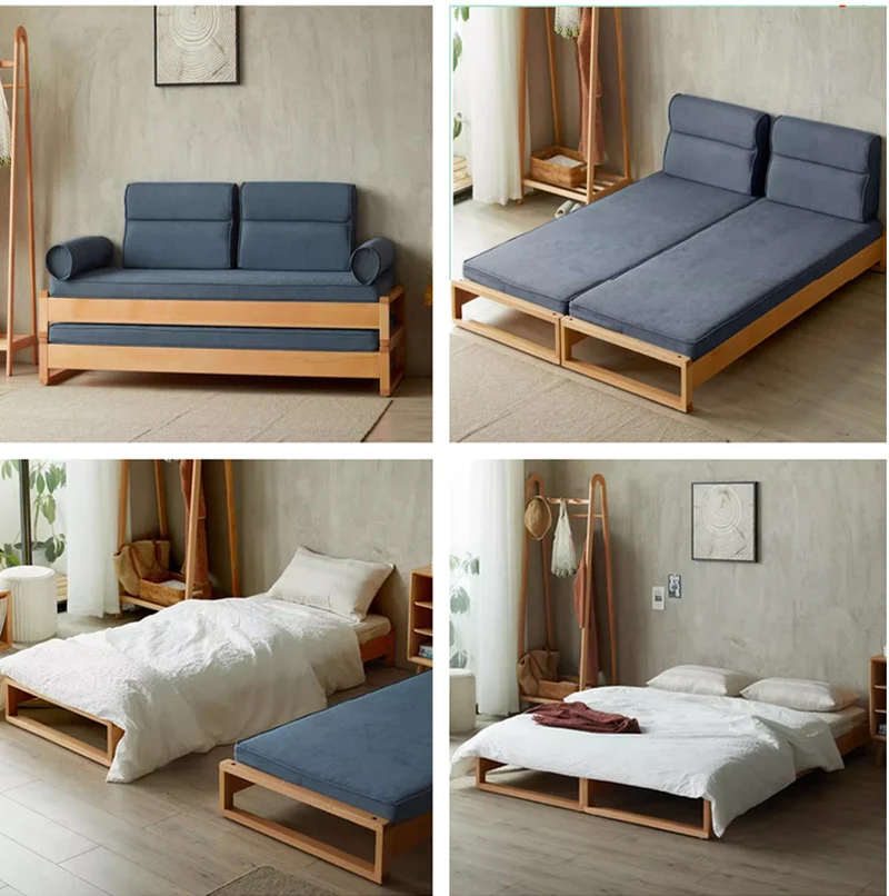 Sofá cama apilable de madera maciza Japandi