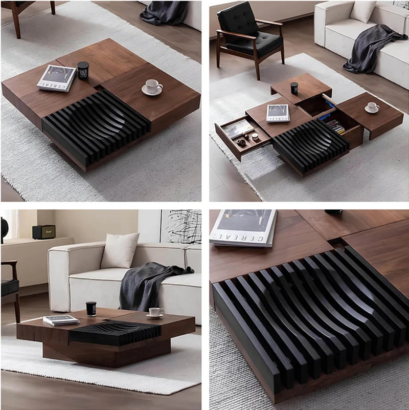 Mesa de centro cuadrada moderna de nogal