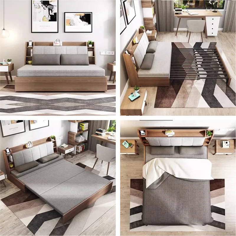 Sofá cama convertible con estante de almacenamiento en el respaldo