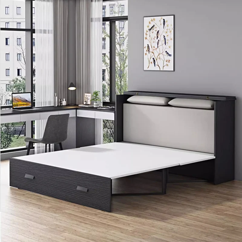 Cama tipo gabinete Murphy con estante de almacenamiento más profundo