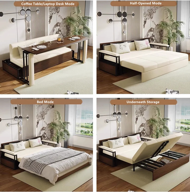 Sofá cama multifunción con escritorio plegable y almacenamiento debajo