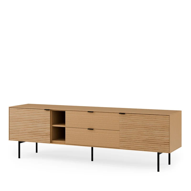 Mueble TV Tulsa roble 180 cm con puertas y cajones, patas metálicas