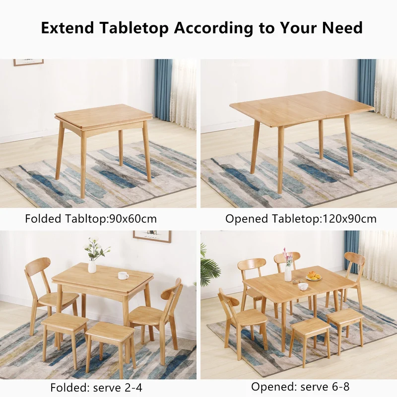 Mesa de madera maciza plegable y expandible con diseño que ahorra espacio