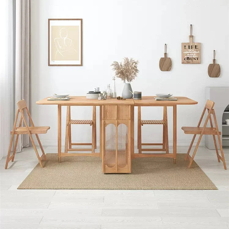 Mesa de comedor de hoja abatible doble con gabinete de aparador de tablero perforado