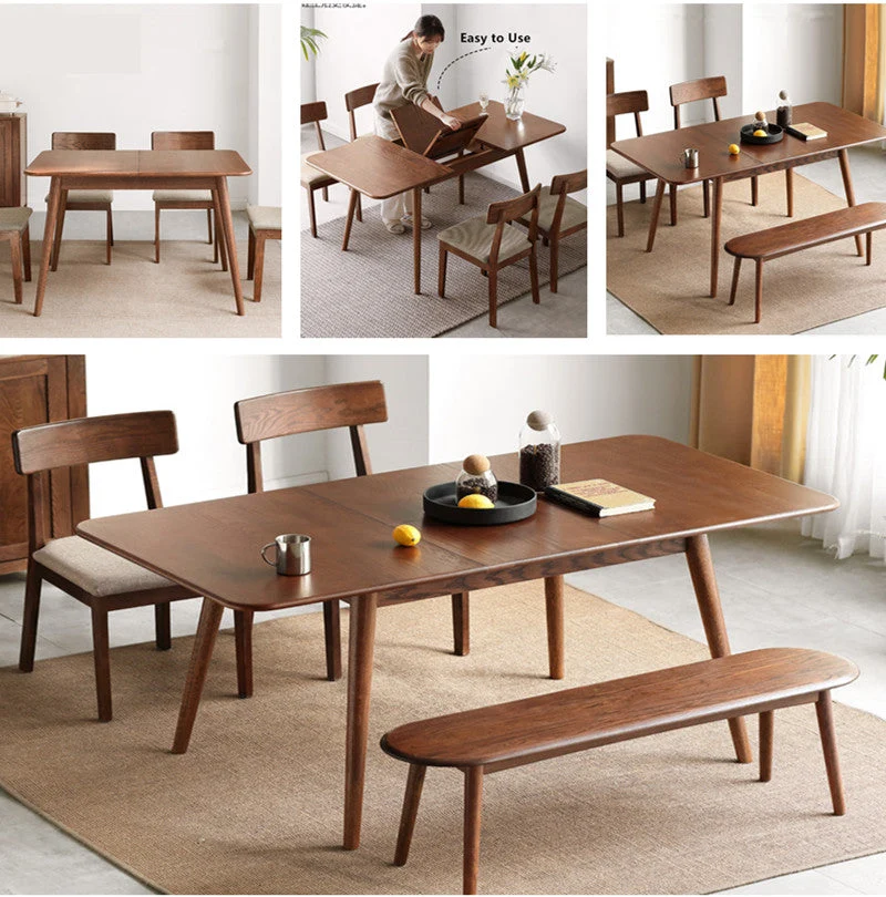 Mesa de comedor rectangular extensible de madera maciza