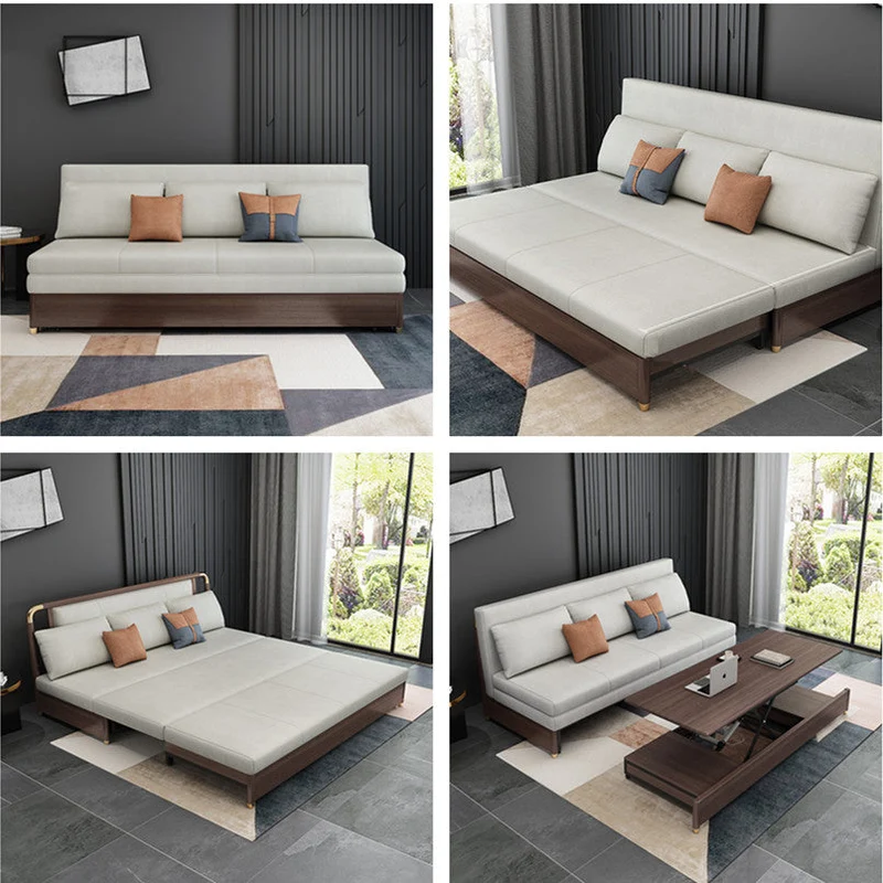 Sofá cama convertible moderno con mesa de centro eléctrica elevable