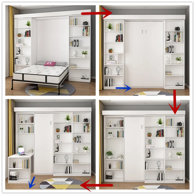 Cama Murphy con estantería y armario y escritorio plegable