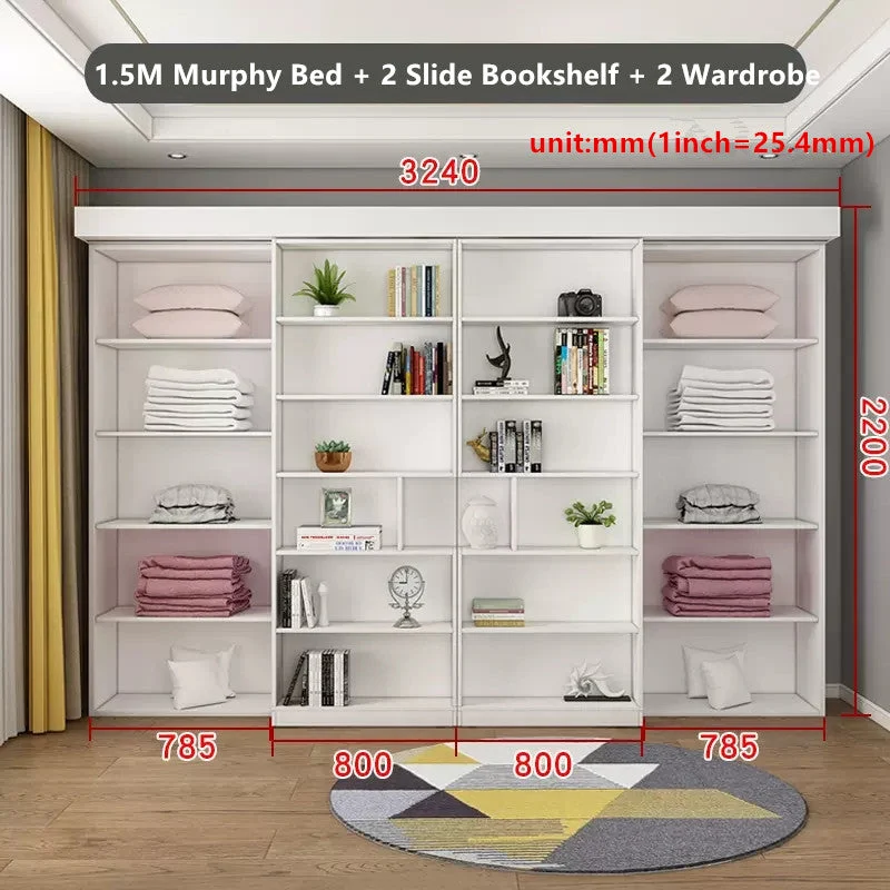 Cama Murphy con estantería y armario y escritorio plegable