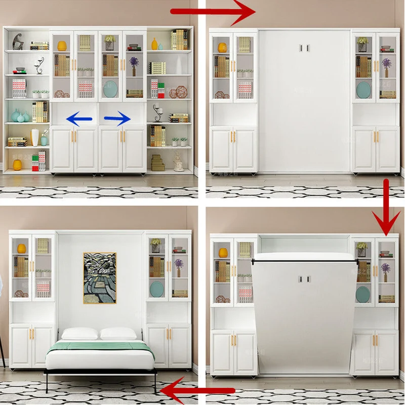 Cama Murphy con estantería deslizante