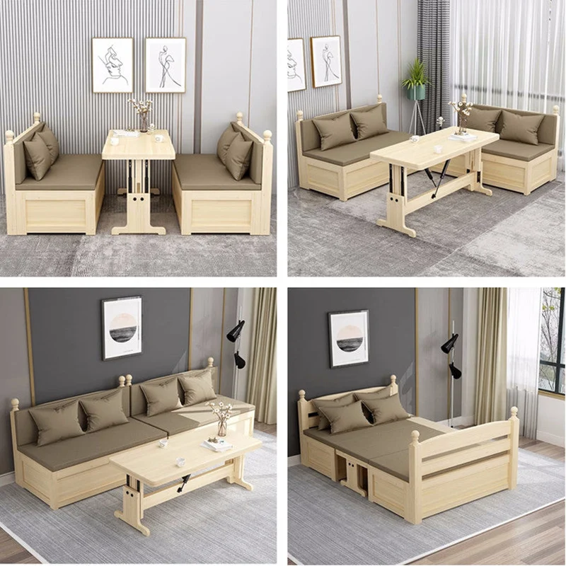 Conjunto de Bancos Cabina de Madera de Pino Macizo con Mesa Elevadora