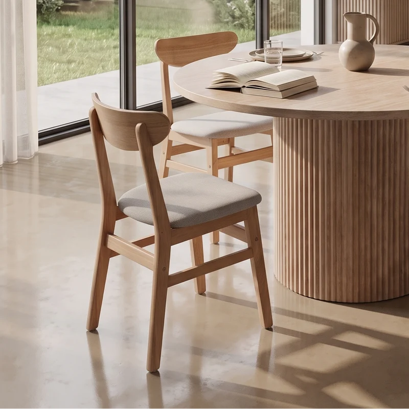 PACK 2 SILLAS DE COMEDOR EN ROBLE Y TELA BEIGE NAIARA