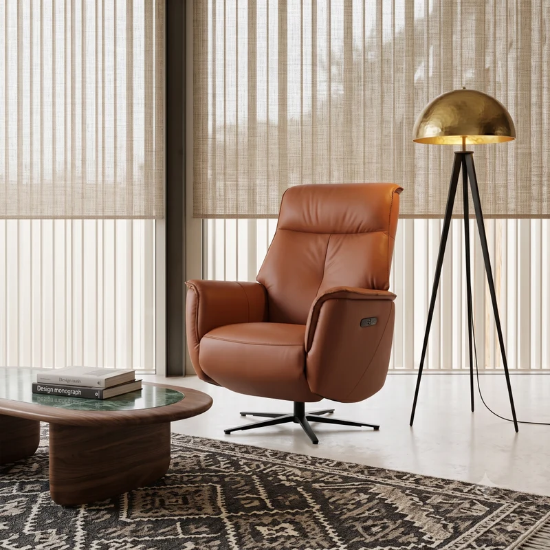 SILLON RECLINABLE Y GIRATORIO CON RELAX EN PIEL GATLIN