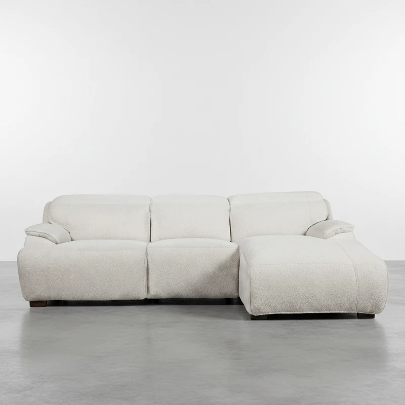 SOFA CHAISE LONGUE ELECTRICO DE 3 PLAZAS TELA BOUCLE KAITO