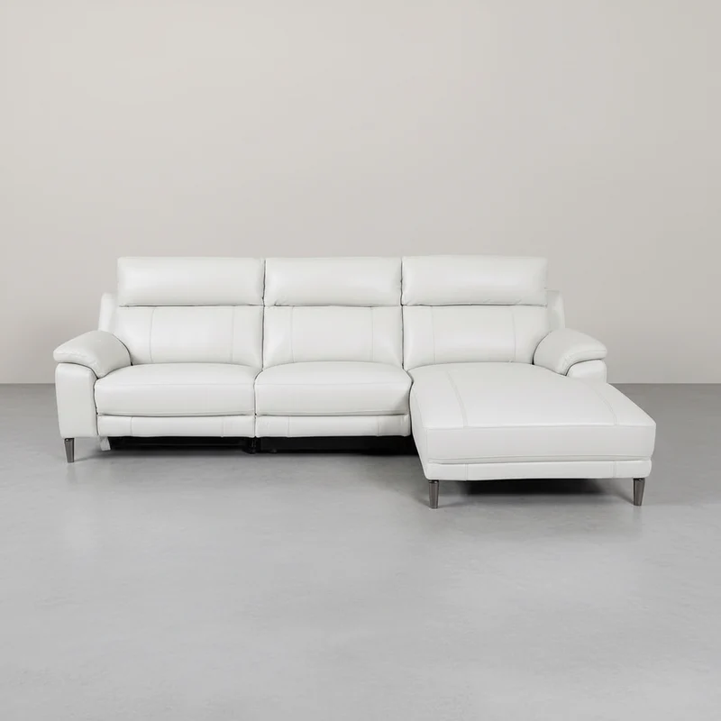 SOFA CHAISE LONGUE CON RELAX 3 PLAZAS EN PIEL GRIS SARA