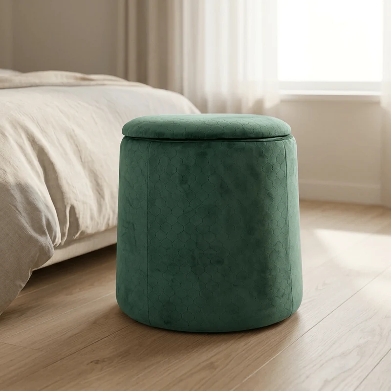 Pouf Verde Esmeralda de Veludo com padrão e arrumação LUCENA