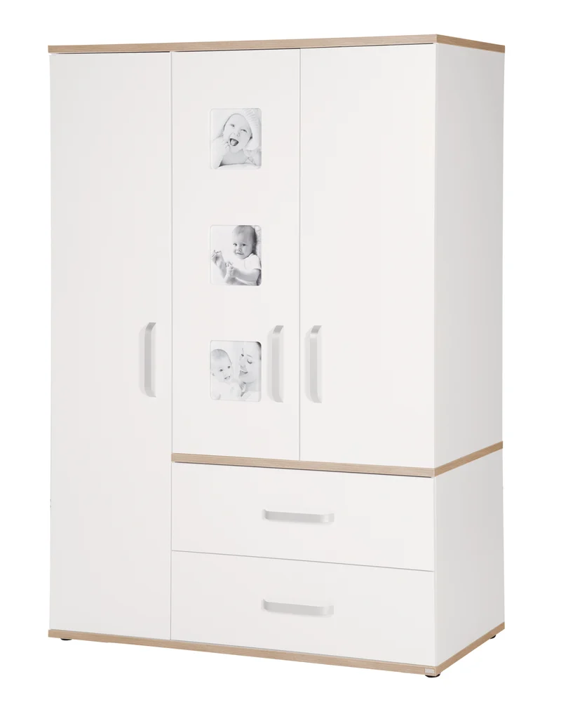 Kleiderschrank 'Pia', 3-türig, inkl. 3 Bilderrahmen, Baby- & Kinderzimmer, Eiche 'San Remo'