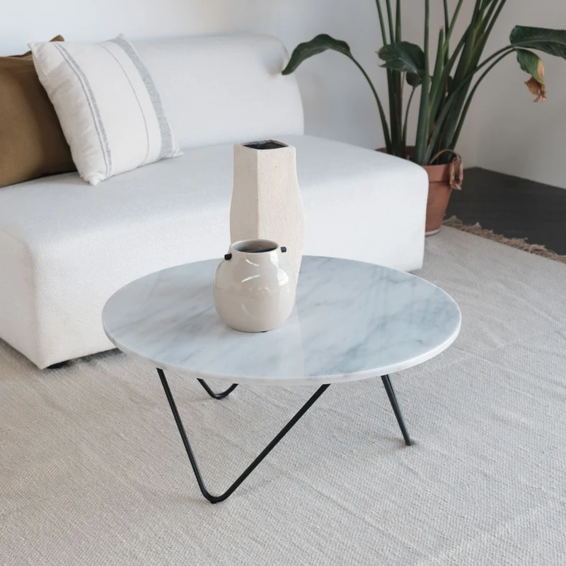 Mesa de centro - Kay - Mármol blanco - 80×80×35cm