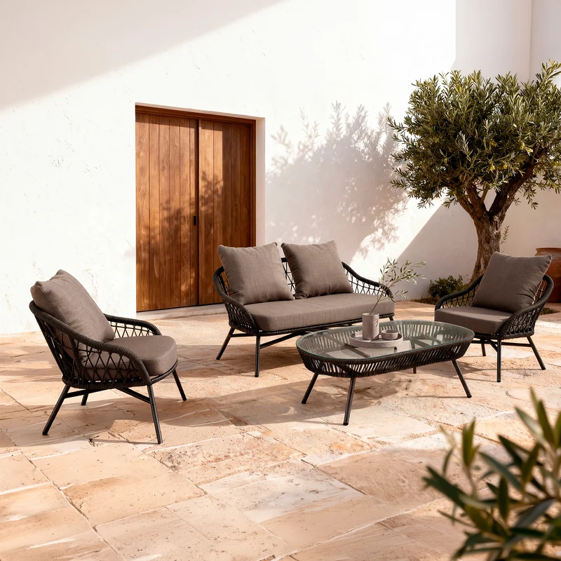 Set Salonica Sofá, Sillones y Mesa de centro Gris