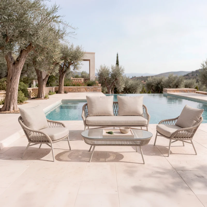 Set Salonica Sofá, Sillones y Mesa de centro Beige