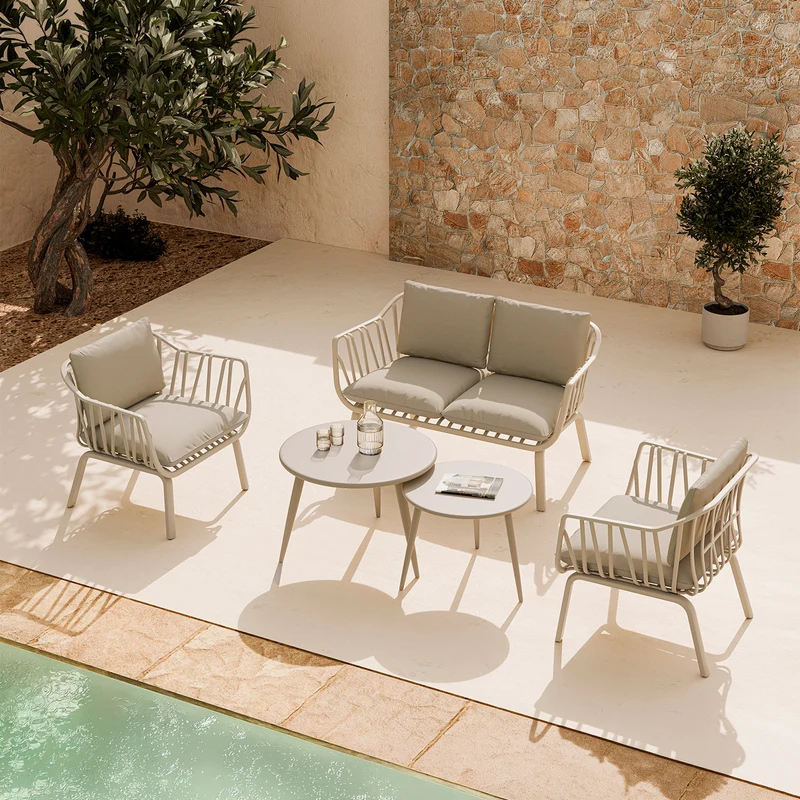 Set Mikonos Sofá, Sillones y Mesa de centro Beige