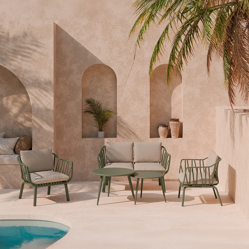 Set Mikonos Sofá, Sillones y Mesa de centro Verde
