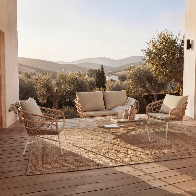 Set Perugia Sofá, Sillones y Mesa de centro Blanco