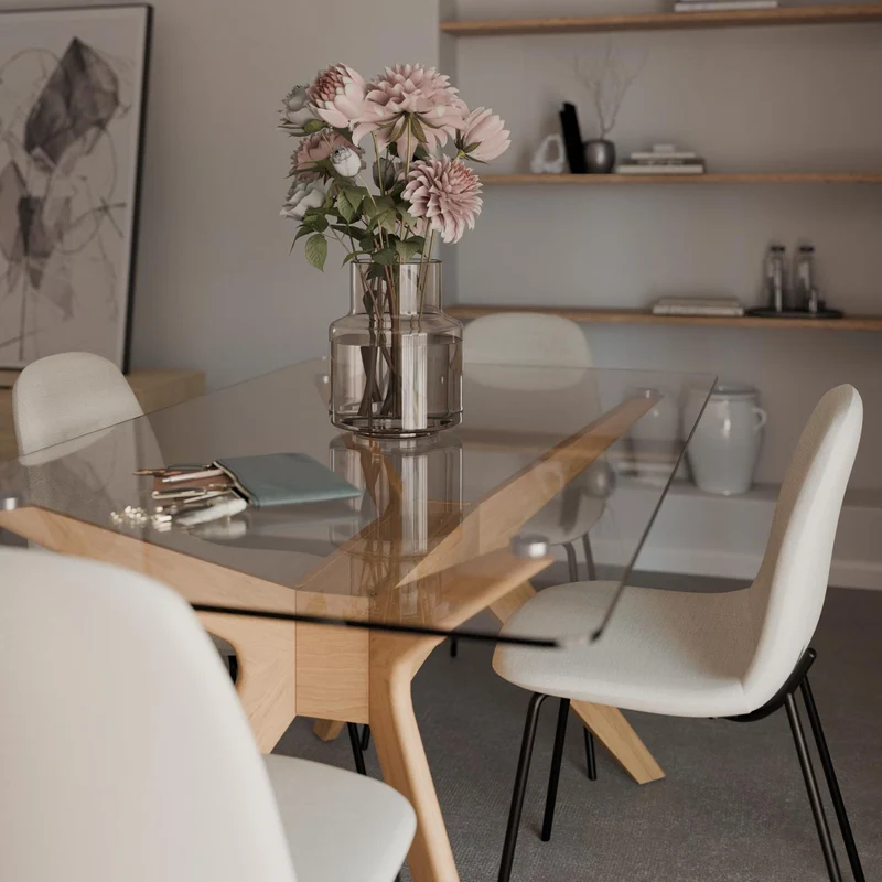 Mesa de comedor Della cristal y roble 140 cm