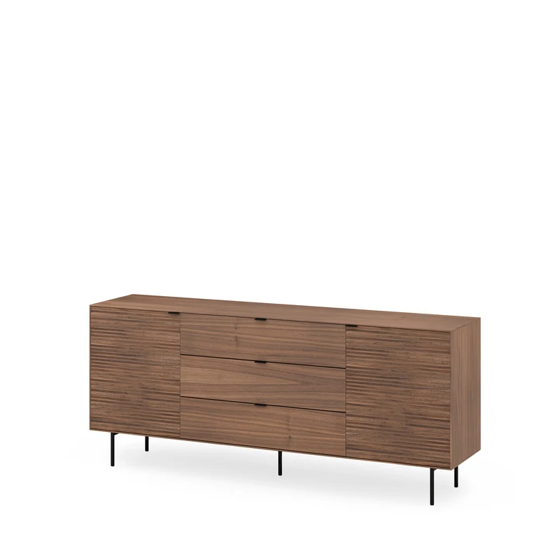 Aparador Tulsa nogal 200 cm con patas metálicas, 2 puertas y 3 cajones