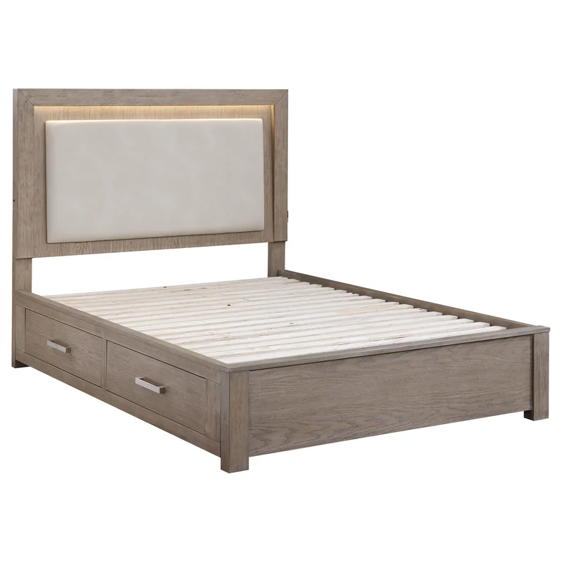 Coaster Furniture Kenora 224850Q 56-inch Queen LED Storage Bed - Barley Brown