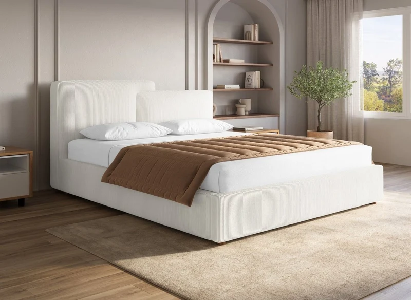 Cama de almacenaje ZELIA de 160x200 cm en pana color crudo